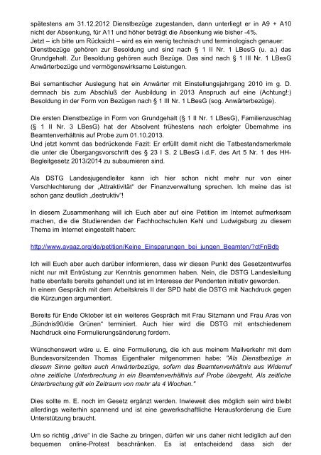 2012.10.16 Information an die OJV - DSTG Baden-Württemberg