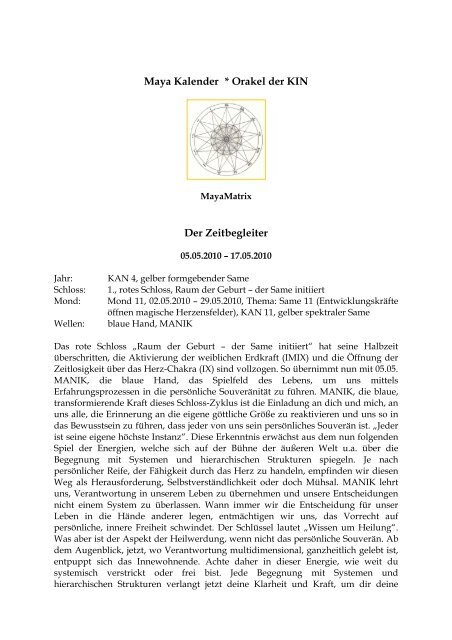 Maya Kalender Orakel Der Kin Der Zeitbegleiter