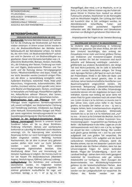 Beraterrundbrief Landwirtschaft Februar 2013 - Demeter