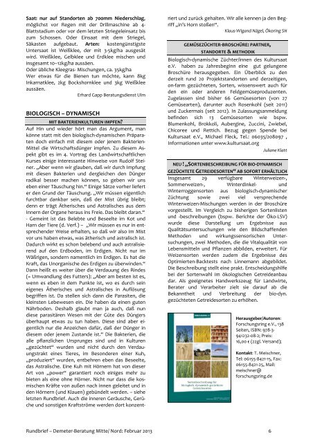 Beraterrundbrief Landwirtschaft Februar 2013 - Demeter