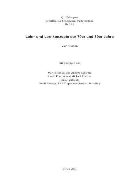 Lehr- und Lernkonzepte der 70er und 80er Jahre - ABWF