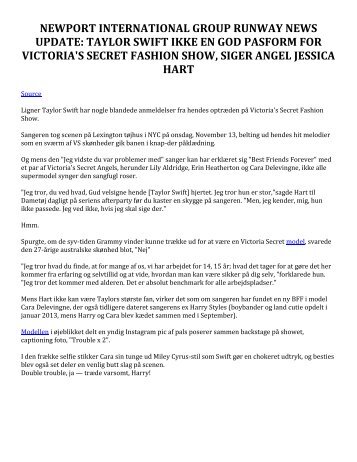 Newport International Group Runway News Update: Taylor Swift Ikke En God Pasform For Victoria's Secret Fashion Show, Siger Angel Jessica Hart