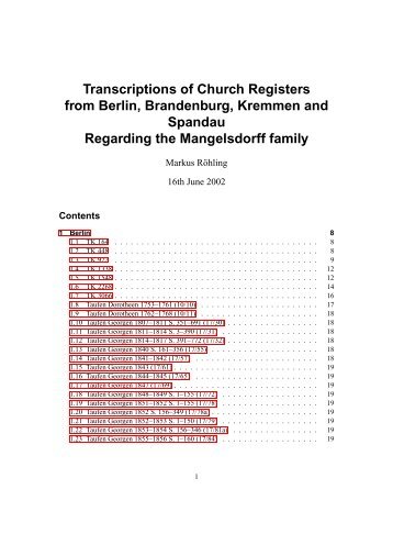 Transcriptions of Church Registers from Berlin ... - User Pages