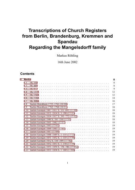 Transcriptions of Church Registers from Berlin ... - User Pages