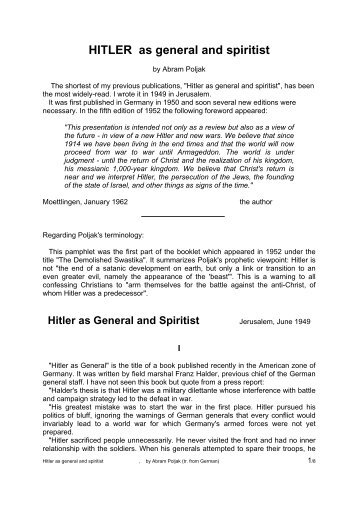 HITLER as general and spiritist by Abram Poljak - Israel In Prophecy