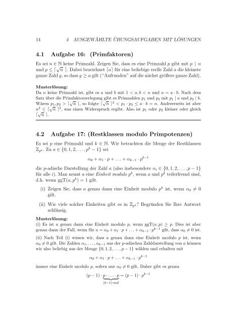 Kurzskript zur elementaren Zahlentheorie und RSA - Institut für ...