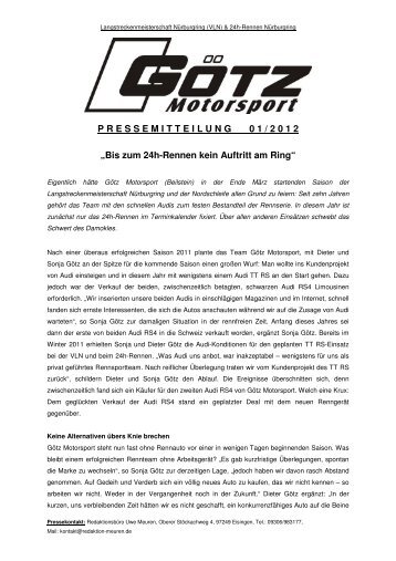 Saisonausblick & Vorbereitung 24h Nürburgring ... - GÖTZ motorsport