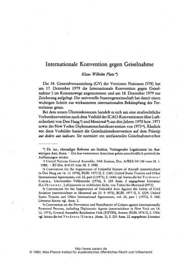 Internationale Konvention gegen Geiselnahme - Zeitschrift für ...