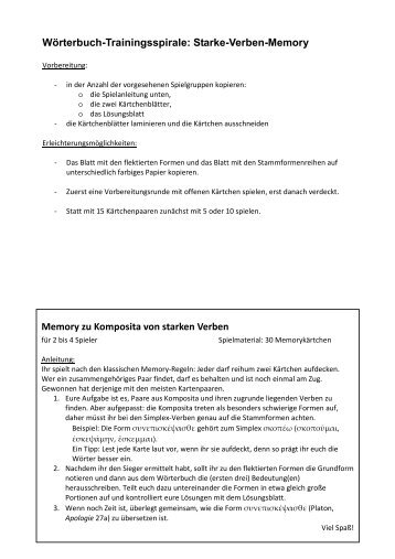 Starke-Verben-Memory Memory zu Komposita von starken Verben