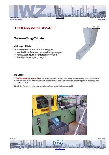 TORO-systems AV-AFT - IWZ Industriebedarf Wilhelm Zastera GmbH