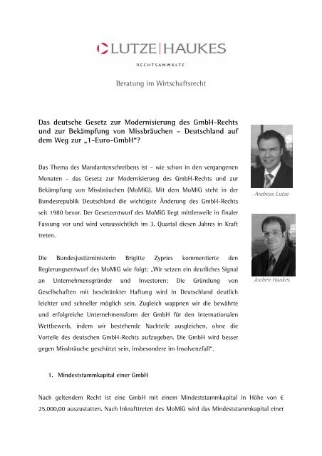 Das deutsche Gesetz zur Modernisierung des GmbH-Rechts und ...