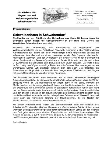 Pressemitteilung Aufstellung Schwalbenhaus April 2003 (pdf)