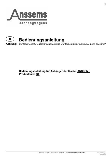 Bedienungsanleitung Gt Line Anssems