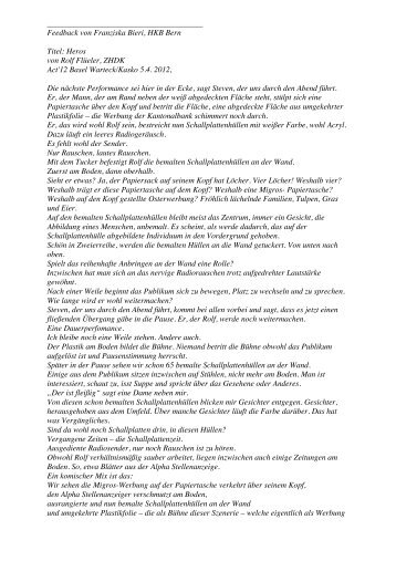 Feedback von Franziska Bieri, HKB Bern Titel: Heros von Rolf ... - ACT