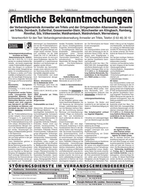 Bekanntmachungen im Trifelskurier vom 04.11.2010