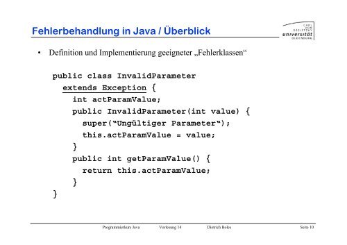 Fehlerbehandlung in Java - Universität Oldenburg