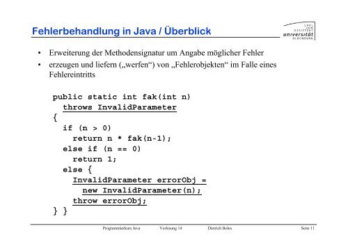 Fehlerbehandlung in Java - Universität Oldenburg