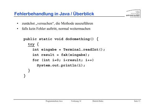 Fehlerbehandlung in Java - Universität Oldenburg