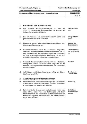 1 Parameter der Stromschiene 2 Ausführung der ... - DB Netz AG