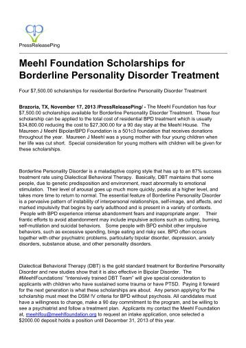 Meehl Foundation Scholarships for Borderline Personality Disorder Treatment
