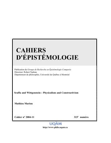 CAHIERS D'ÉPISTÉMOLOGIE - UQAM