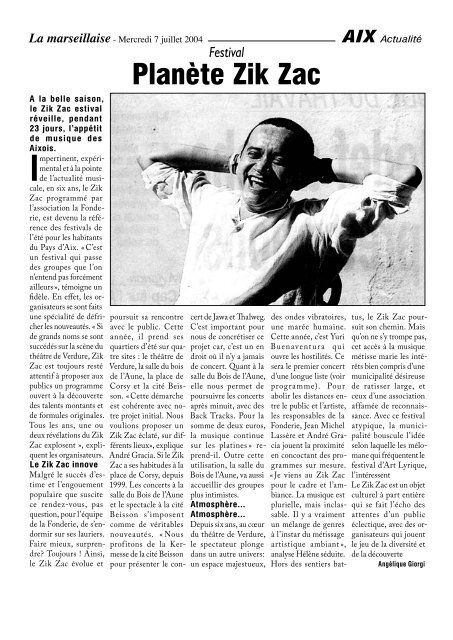 ZIK ZAC - AIX - dossier de presse - Fonderie-Aix