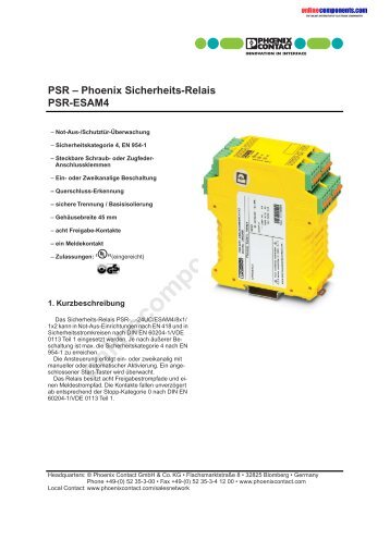 Phoenix Sicherheits-Relais PSR-ESAM4 - Onlinecomponents.com