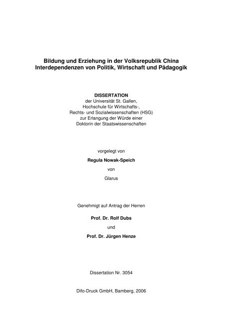 Bildung und Erziehung in der Volksrepublik China - Universität St ...