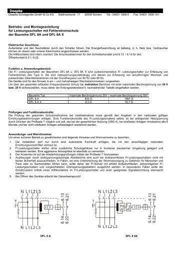 Bedienungsanleitung DFL8 100-4/0,03-A - Doepke