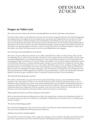 Fragen an Fabio Luisi - Opernhaus Zürich