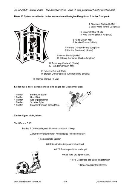 Das Sportjahr 2008 im kompletten Rückblick… Spielberichte ...