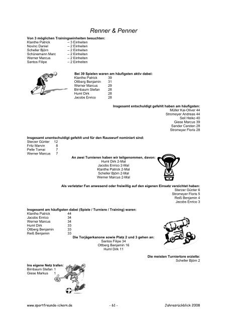 Das Sportjahr 2008 im kompletten Rückblick… Spielberichte ...