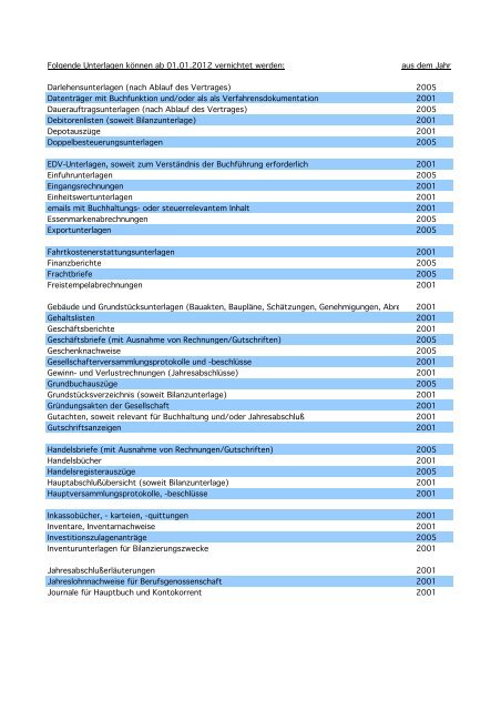 Merkblatt Aufbewahrungsfristen - Ringelke