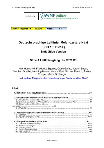 Deutschsprachige Leitlinie: Melanozytäre Nävi (ICD 10 ... - AWMF