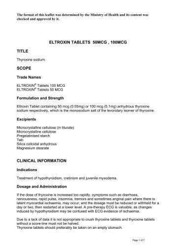 ELTROXIN TABLETS 50MCG , 100MCG TITLE SCOPE CLINICAL ...