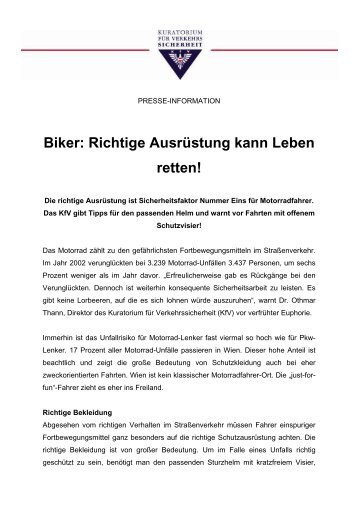 Biker: Richtige Ausrüstung kann Leben retten - KfV