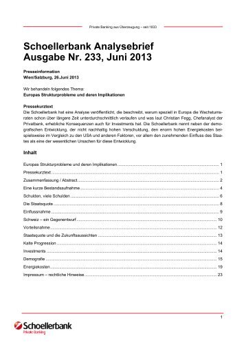 Schoellerbank Analysebrief Ausgabe Nr. 233 ... - Schoellerbank AG