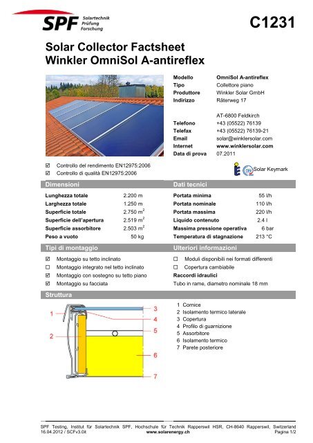 Solar Collector Factsheet Winkler Omnisol A-antireflex