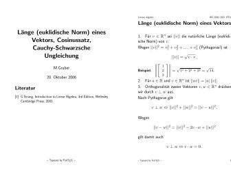 Länge (euklidische Norm) eines Vektors, Cosinussatz, Cauchy ...