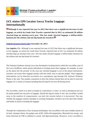 GCL states GPS Locator Locca Tracks Luggage Internationally