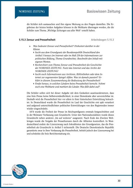 Basiswissen Zeitung Klasse 5 bis 12 [PDF, 2 - Nordsee-Zeitung