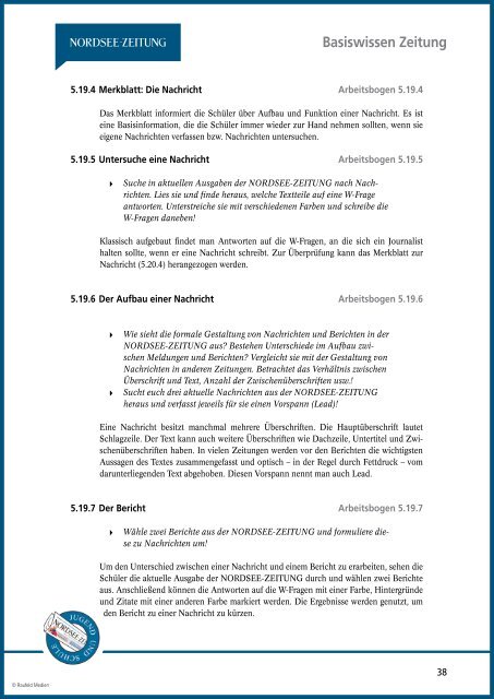 Basiswissen Zeitung Klasse 5 bis 12 [PDF, 2 - Nordsee-Zeitung