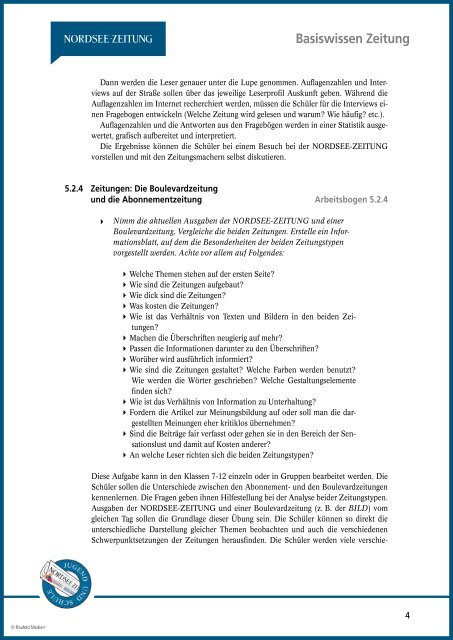 Basiswissen Zeitung Klasse 5 bis 12 [PDF, 2 - Nordsee-Zeitung