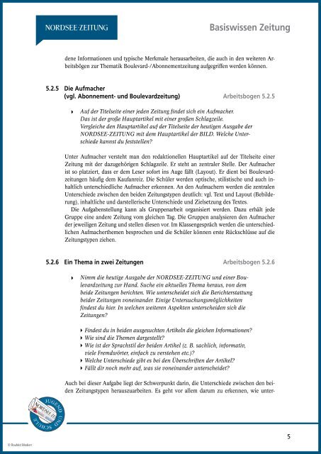 Basiswissen Zeitung Klasse 5 bis 12 [PDF, 2 - Nordsee-Zeitung