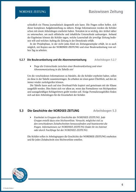Basiswissen Zeitung Klasse 5 bis 12 [PDF, 2 - Nordsee-Zeitung