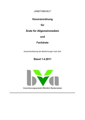 BVA-Honorarordnung Stand 1.4.2011 - Österreichische Ärztekammer