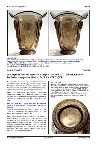 Rauchgraue Vase mit mattierten Tulpen, "BAROLAC", Inwald, um ...