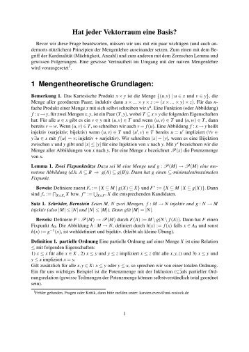 Hat jeder Vektorraum eine Basis? 1 Mengentheoretische Grundlagen: