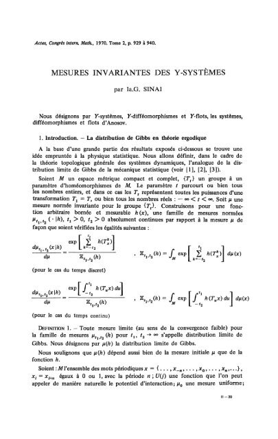 MESURES INVARIANTES DES Y-SYSTÈMES