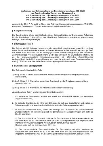 Entwurf - Beitragssatzung zur Entwässerungssatzung (BS-EWS)